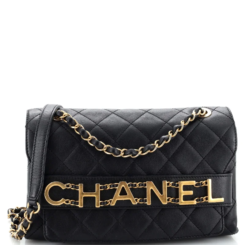 Logo Enchained Flap Bag Quilted Calfskin Medium