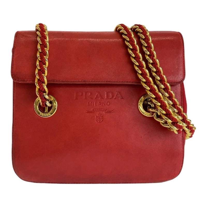 Prada Vintage Red Leather Chain Shoulder Bag