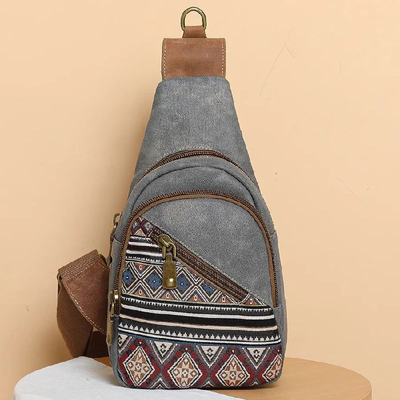 Ethnic Style Women's Crossbody Sling Bag Canvas Chest Bag For Women