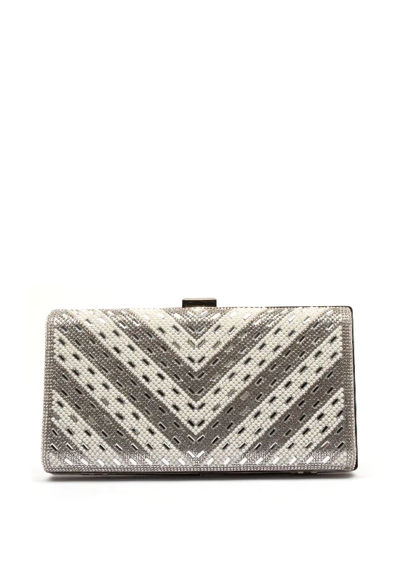 Zen Collection Pearl Diamante Clutch Bag, Silver