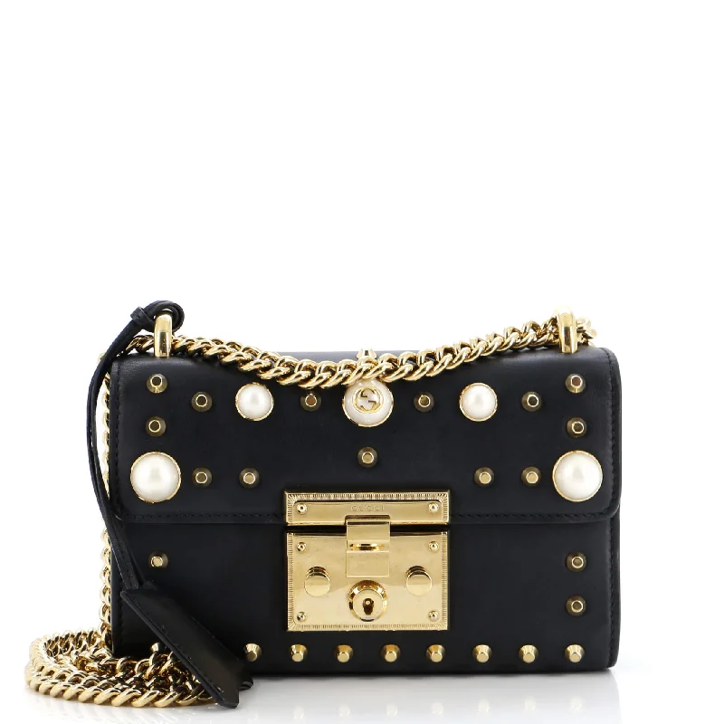 Pearly Padlock Shoulder Bag Studded Leather Small