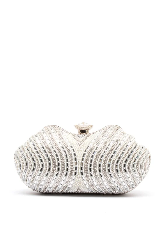 Zen Collection Diamante Clasp Mirrored Clutch Bag, Silver