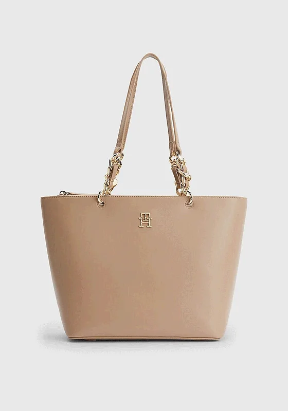 Tommy Hilfiger Chic Monogram Plaque Tote, Oat Milk