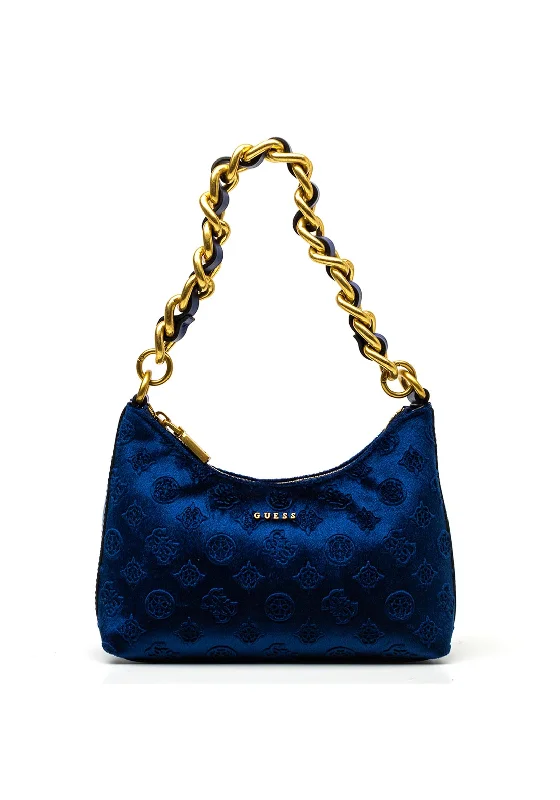 Guess Kimi Velvet Mini Zip Shoulder Bag, Dark Blue