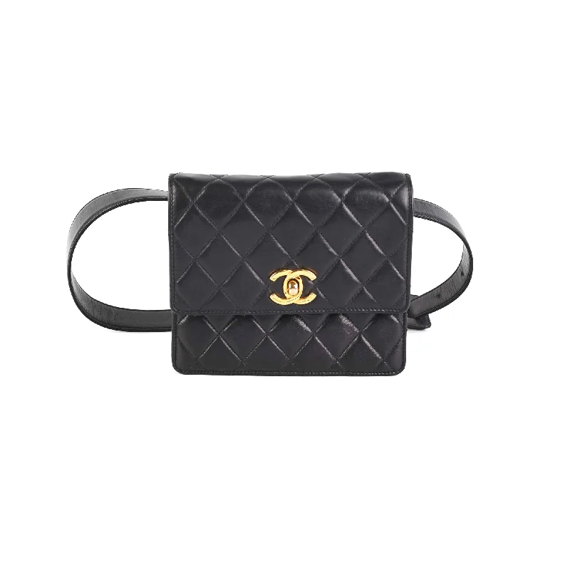 Chanel Vintage Square Mini Black Lambskin Belt Bag Size 70