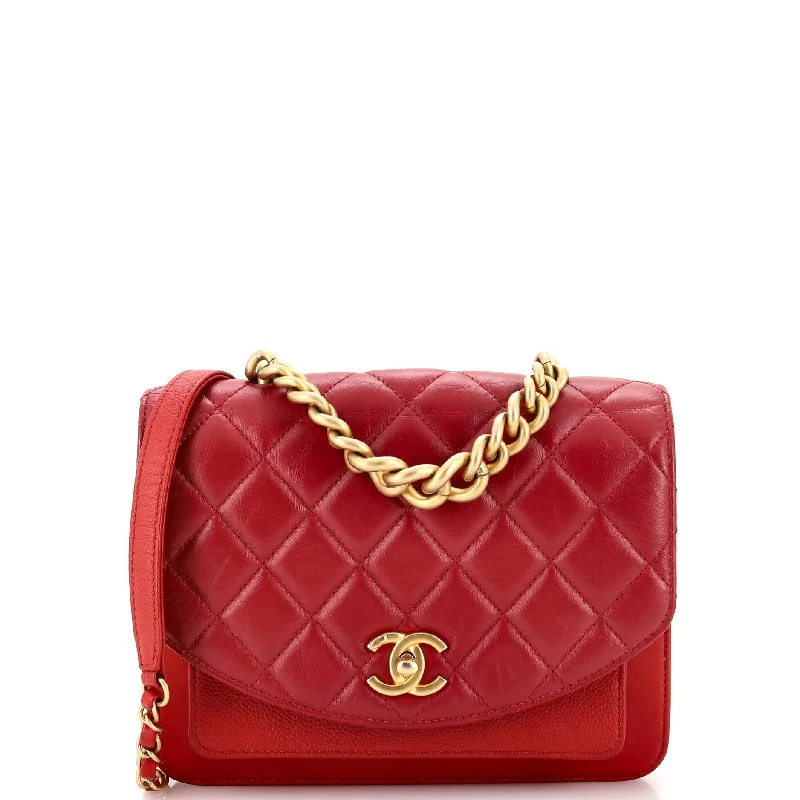 Chain Handle Flap Bag Quilted Calfskin with Caviar Small