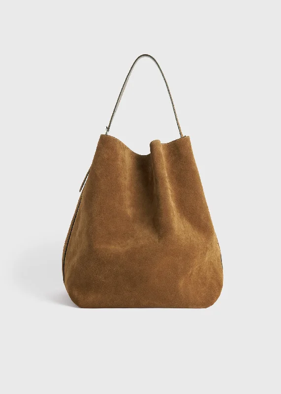 Belted suede tote tan