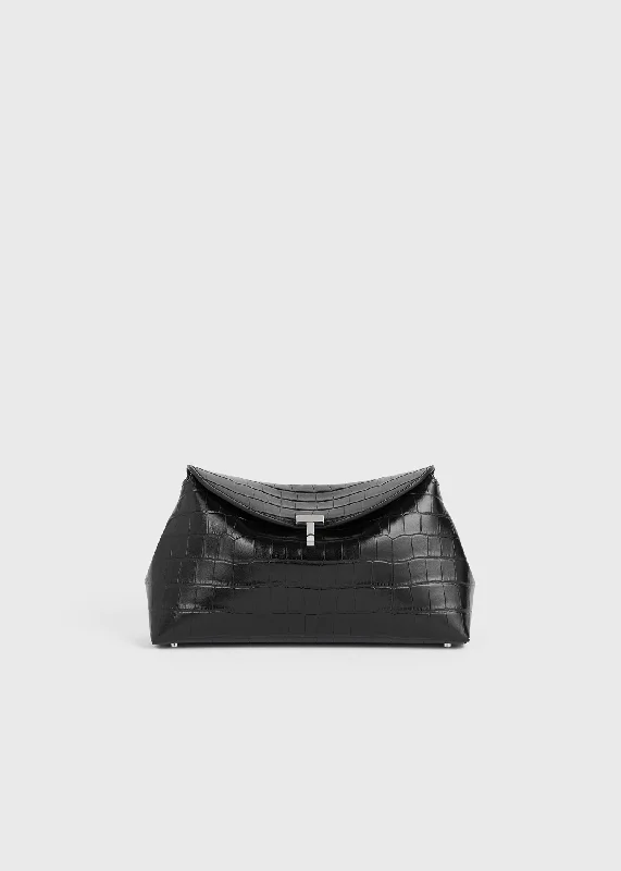 T-Lock croco-embossed clutch black