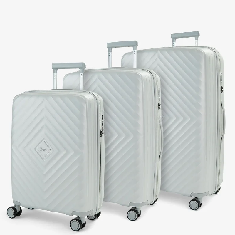 Rock Infinity 3 Piece Expander Hardsided Suitcase Set - Pearl