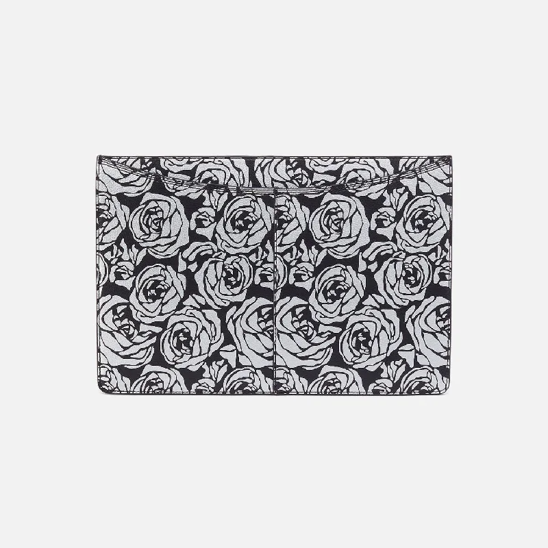 Vida Laptop Sleeve In Printed Leather - Silver Rose Print