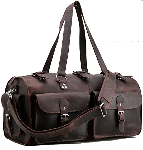 Polare 22'' Indiana Jones Looking Natural Leather Weekender Carry On Duffle Bag