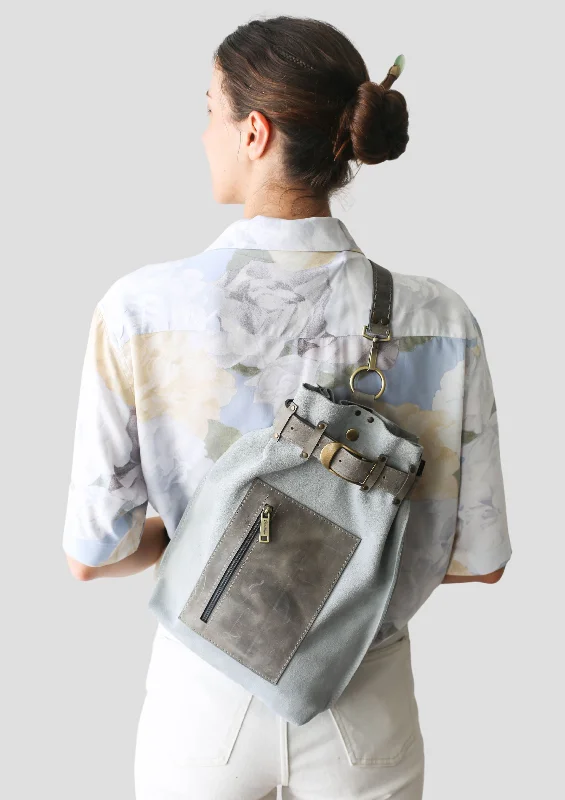 Gray Suede Sling Backpack