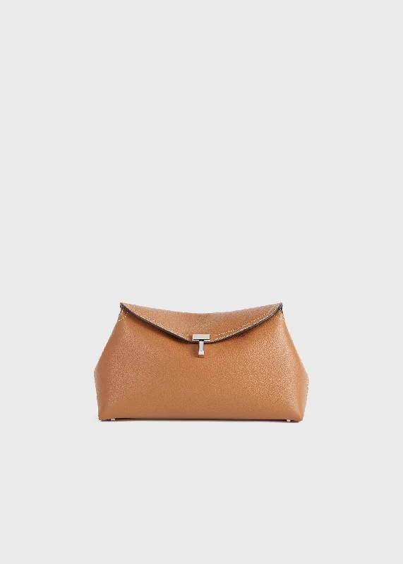 T-Lock grained-leather clutch tan