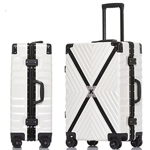 Sondre X Luggage Rolling Wheels Old Fashion Trunk Suitcase PC ABS Spinner Hardshell Carry On with TSA Lock 20" 24" 26" 29"(White)