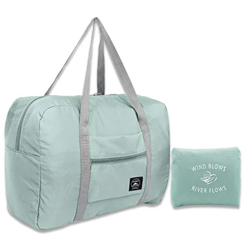 FUNFEL Travel Foldable Duffel Bag for Women & Men, Waterproof Lightweight travel Luggage bag for Sports, Gym, Vacation(II-Mint Green)