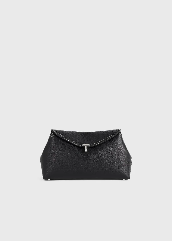 T-Lock grained-leather clutch black