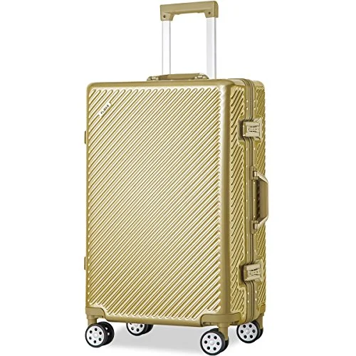 New Flieks Aluminum Frame Luggage TSA Approved Zipperless Suitcase with Spinner Wheels 20 24 28inch Available (20-Carry on, Luxury Gold)