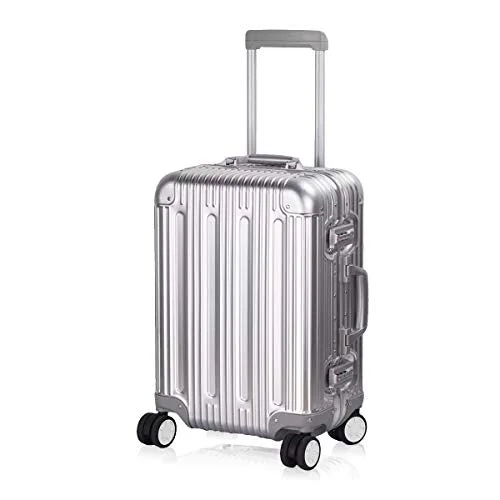 Multi-size All Aluminum Hard Shell Luggage Case Carry On Spinner Suitcase By TravelKing 20"-28" (Silver, 20")