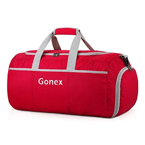 Gonex 70L Packable Travel Duffle, Lightweight Luggage Duffel Sports Gym Bag with Shoe Compartment Red